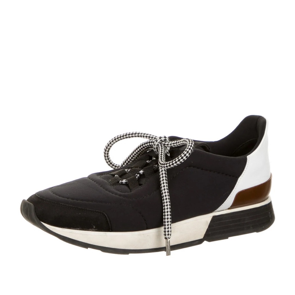 Hermes Black White Brown Mixed-Media Low-Top Sneakers